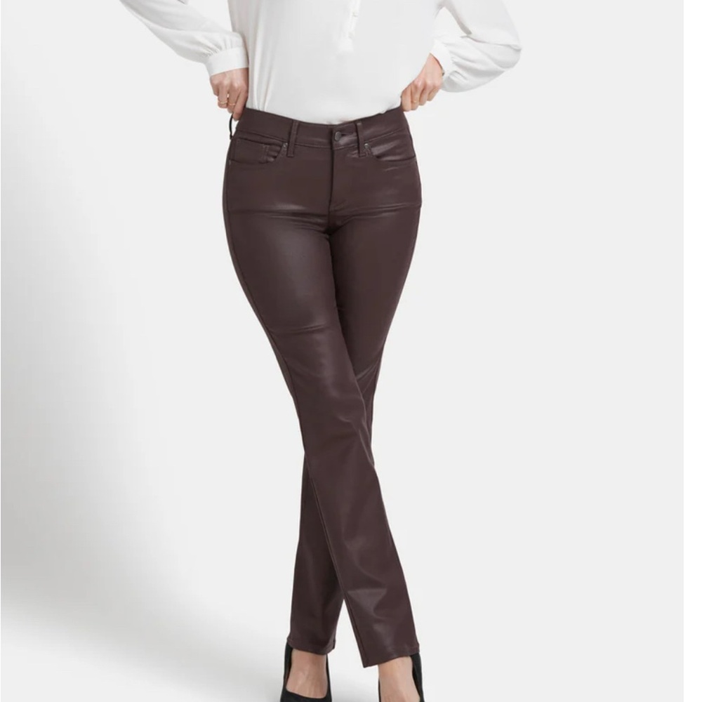 NYDJ Coated Denim Brown Marilyn Straight Jeans
